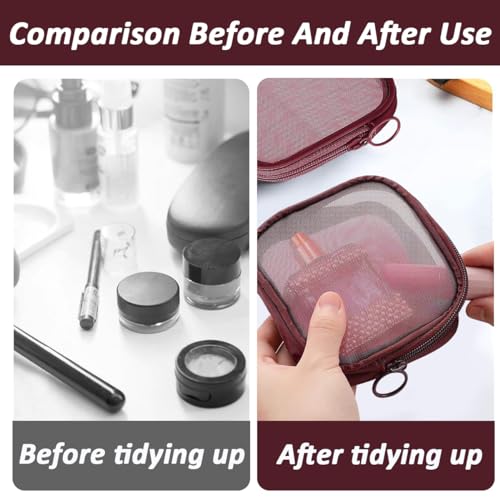 MAYCREATE® 12PCS Mesh Pouches for Women, Makeup Small Pouch, Zipper Cosmetic Bags for Women 4.7'' Square Fashion Lipstick Pouch, Mini Cash Toiletry Organizer Bag for Daily Accessories - Wine Red MAYCREATE® 12PCS Mesh Pouches for Women, Makeup Small Pouch, Zipper Cosmetic Bags for Women 4.7'' Square Fashion Lipstick Pouch, Mini Cash Toiletry Organizer Bag for Daily Accessories - Wine Red